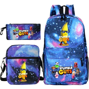 Игры Stumble Guys Школьный рюкзак с банановым принтом для мальчиков, Рюкзак для Косплея, сумки на плечо, Студенческий Рюкзак, Детские аниме Рюкзаки, 3 шт. Комплект