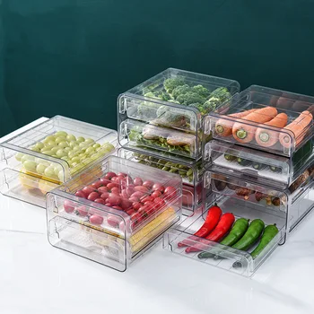 Ящик для хранения кухонного холодильника ПЭТ прозрачный двухслойный морозильник для фруктов и овощей кухонный органайзер