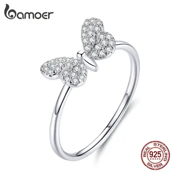 bamoer, Аутентичные кольца из стерлингового серебра 925 пробы, Прозрачные CZ Кольца с бабочкой для женщин, Обручальное кольцо, подарки на годовщину SCR621