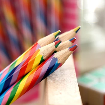 4 шт. Радужные деревянные карандаши, цветной карандаш Kawaii для школы, корейские канцелярские принадлежности, рисование граффити, карандаш для офиса