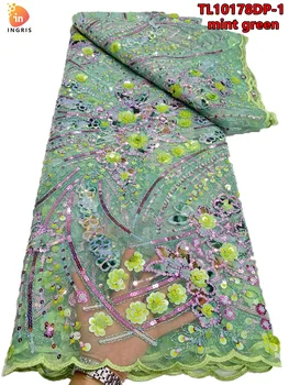 2023 Высококачественная Новая Африканская Кружевная ткань в нигерийском стиле с бусинами и пайетками для платья Asoebi 5 ярдов TL10178DP