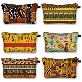 Косметичка для девочек с африканским рисунком, Модная сумочка для макияжа Афроженщины, Милый кошелек, сумка для хранения помады, Женская косметичка