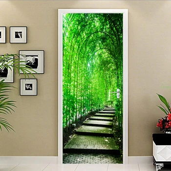 3D Настенная Наклейка На Дверь Зеленая Лесная Тропинка Природа Пейзаж Обои Гостиная Кабинет Домашний Декор Двери Наклейки На Стены Виниловая Фреска