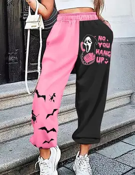Женские брюки на Хэллоуин, Европейская и американская мода, Плавящийся призрак, графический принт, цветные блоки, Брюки с манжетами для женщин