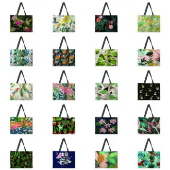 Складная сумка для покупок, зеленые растения, женская сумка на плечо, сумка для отдыха, уличная пляжная сумка, женская сумка-тоут