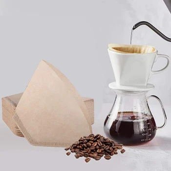 4-Конусный фильтр для кофе, Небеленая натуральная бумага, Без выдува, Одноразовый для разливной и капельной кофеварки, 200 шт.
