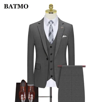 BATMO 2021, новое поступление, клетчатые повседневные мужские костюмы, свадебные костюмы для мужчин SJT823