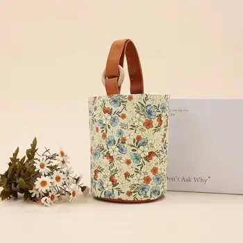 Сумка-ведро с цветами в корейском стиле в стиле Ретро, универсальная холщовая сумка, Большая вместительная сумка для мамы, сумка-тоут, сумки для покупок