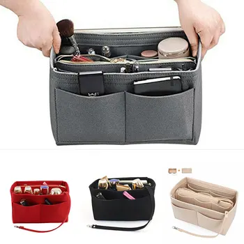 Фирменный Органайзер для макияжа, фетровая сумка-вкладыш для сумочки, внутренний кошелек, портативная косметичка, подходит для различных функциональных сумок для хранения