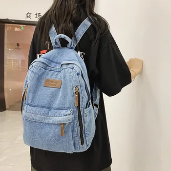 Новый ретро джинсовый женский рюкзак, рюкзак для студентов колледжа, сумка для отдыха, холщовая сумка, простая модная сумка на молнии