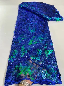 Новейшая Синяя Африканская Кружевная Ткань С Цветными Блестками, Кружевная Высококачественная Вышивка Для Женщин, Свадебное Платье Для Вечеринки, Сетчатая Ткань 5 Ярдов