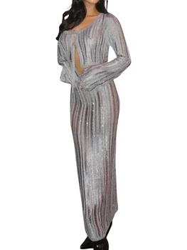 Женский Элегантный однотонный комплект макси-юбок из двух частей - Топ-труба без бретелек с открытой спиной и высокой талией, облегающая длинная юбка - идеальный вариант