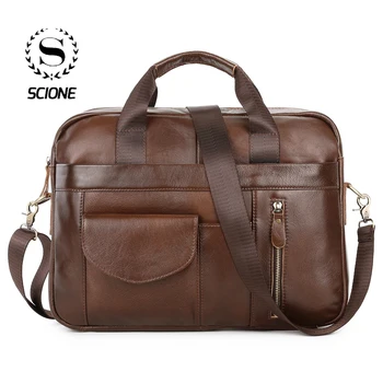 Мужские портфели из натуральной кожи Scione, Дизайнерская винтажная сумка, Мужские сумки через плечо, Папка-органайзер для документов, мужская сумка K171