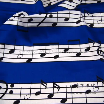 1шт 140x50 см Музыка, 100% Хлопчатобумажная ткань, Атласная ткань, Лоскутная Синяя Ткань с музыкальным символом, Материал для шитья, Одежда своими руками