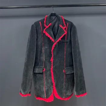 Индивидуальный толстый вельветовый блейзер в стиле пэчворк, осень-зима 2023, новый поддельный костюм из 2 предметов, пальто для мужчин и женщин, пиджак Y4181