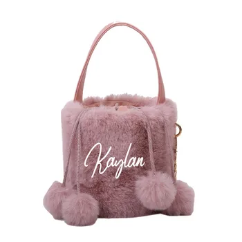 Индивидуальная модная сумка-мешок, женские зимние аксессуары, плюшевая сумка из искусственного меха для женщин, женская сумка через плечо с именем