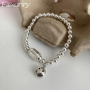 Foxanry, серебряный браслет-цепочка для женщин, Новая мода, Винтажная подвеска в виде улыбки в стиле панк, Геометрический подарок для вечеринки ручной работы