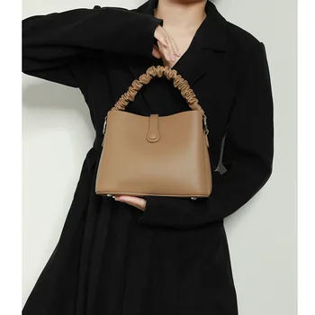Женская Высококачественная Кожаная сумка 2023, Новая Роскошная сумка-ведро, Женская Модная Повседневная сумка, простая сумка через плечо для женщин