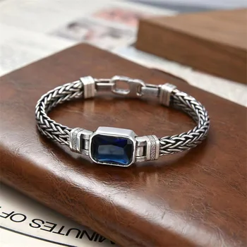 Новый тканый браслет S925 Серебряная цепочка ручной работы ретро синий мужской и женский браслет из тайского серебра в том же стиле, ювелирные изделия