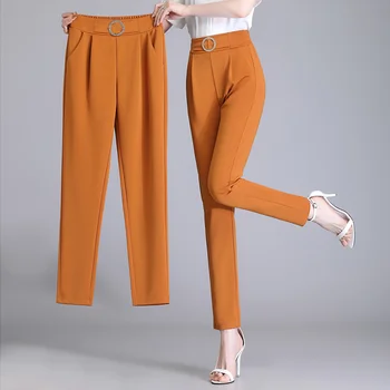 Корейские модные Повседневные брюки Женские 2023, Весна-Осень, Шаровары с высокой талией, универсальные офисные женские однотонные обтягивающие брюки