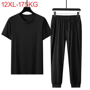 Брюки оверсайз 10XL 11XL 12XL с короткими рукавами, мужской костюм большого размера, быстросохнущая свободная мужская футболка, брюки, спортивный костюм