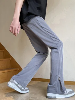 Серые костюмные брюки с разрезом на молнии и микротягиванием, мужские прямые повседневные брюки с эффектом драпировки