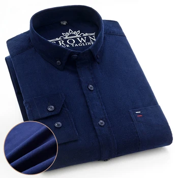 Хлопчатобумажная вельветовая рубашка для мужчин с длинным рукавом оверсайз, качественные повседневные деловые рубашки Regular Fit на пуговицах, осенняя одежда