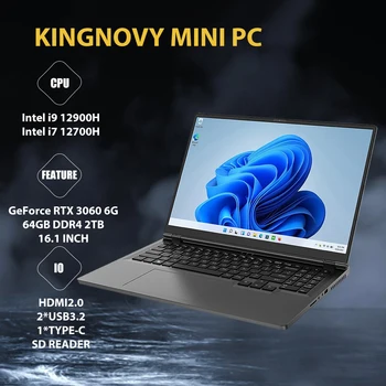 KingnovyPC 16-Дюймовый Игровой ноутбук с большим экраном Windows 11 Pro, Intel i9 12900 H i7 12700 H GeForce RTX 3060 6G IPS Ноутбук для Геймеров