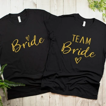 Подходящая для Невесты Футболка Team Bride с буквенным принтом, Футболка с коротким рукавом, Топы для свадебной вечеринки, Повседневная футболка с круглым вырезом QF3W