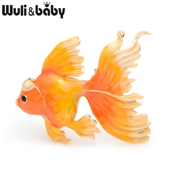 Wuli & baby 3 цвета, броши в виде золотой рыбки, Женские синие, красные, оранжевые Рыбки, Эмалевые броши для банкета, булавки, подарки для мам
