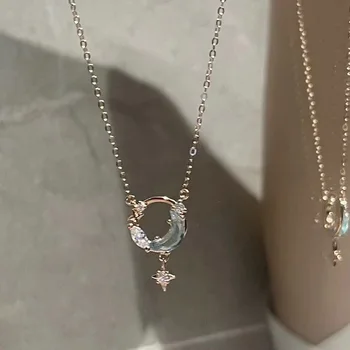 Модное ожерелье с подвеской в виде Луны и Звезды, Цепочка Серебряного цвета, Модное Колье-чокер, подарок для друга, ювелирные изделия оптом