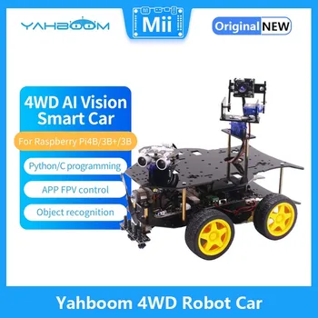 Умный робот Yahboom 4WD с функциями AI Vision для камеры Raspberry Pi 4B USB, ультразвуковой модуль распознавания AI Python