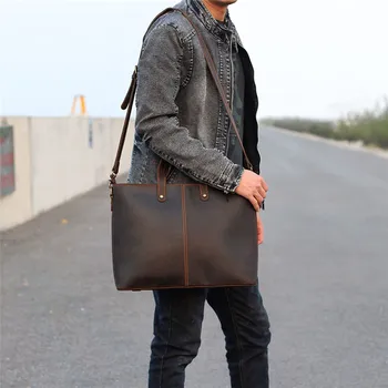 Простой винтажный мужской портфель из натуральной кожи большой емкости Crazy Horse сумка из воловьей кожи для ноутбука сумки-мессенджеры через плечо
