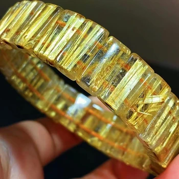 Браслет из натурального золота с рутиловым кварцем 14,8x7,8x5,4 мм, Бразильские золотые Рутиловые прозрачные прямоугольные бусины ААААААА