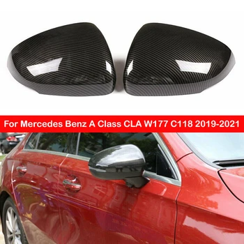 Для Mercedes Benz A Class CLA W177 C118 2019-2021 LHD Боковое Зеркало заднего Вида Автомобиля, Наклейка, Крышка, Отделка Внешней Двери, Карбоновая