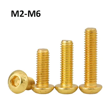 Титановое Золотое покрытие 12,9 класса, Полукруглая Головка Кнопки, Винт с шестигранной головкой M2 M2.5 M3 M4 M5 M6 L5-40mm ISO7380