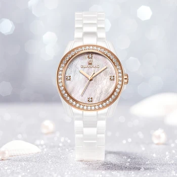 Белые керамические женские часы с бриллиантами, водонепроницаемые модные женские роскошные Элегантные романтические кварцевые наручные часы