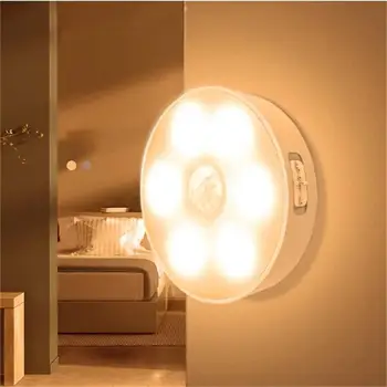 Новый светодиодный светильник для шкафа с датчиком движения, магнитный всасывающий ночник для спальни, кухонного шкафа, декора коридора