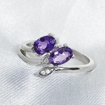 MeiBaPJ Модное кольцо с натуральным аметистом и драгоценным камнем для женщин из настоящего стерлингового серебра 925 пробы, изысканные ювелирные изделия