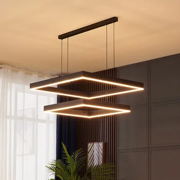 Современный квадратный светодиодный подвесной светильник с регулируемой яркостью для обеденного стола, гостиной, спальни, кухни, прихожей, люстры, светильника для домашнего декора