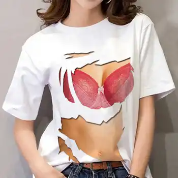 Летние женские футболки, Топы с 3D Принтом Большой груди, Сексуальные Женские Гавайские Рубашки в стиле Харадзюку, Забавная Одежда, Модная Повседневная Праздничная Футболка