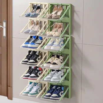 Настенная многослойная стойка для обуви, бытовой небольшой шкаф для обуви, стойка для обувных коробок на пороге, складной шкаф для обуви без установки