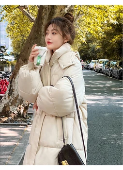 2022 Новые зимние Утолщенные пуховики Женская одежда Корейские Свободные Длинные Парки С капюшоном Зимние куртки bd399