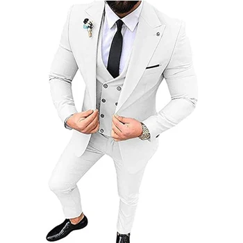 2022 Мужские костюмы для свадебной вечеринки, деловой и повседневный костюм с отворотом, приталенный костюм Homme из 3 предметов (блейзер + жилет + Брюки)