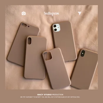 Ретро коричневый однотонный простой корейский чехол для телефона для пары Силиконовый чехол для iPhone 15 14 13 12 11 Pro Max 15 14 7 8Plus X XR case