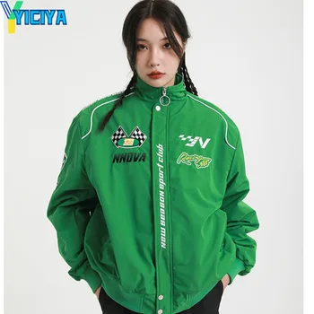 Женская куртка-бомбер YICIYA, новая верхняя одежда, университетские куртки, гоночная американская уличная одежда, мотоциклетная винтажная бейсбольная куртка Оверсайз