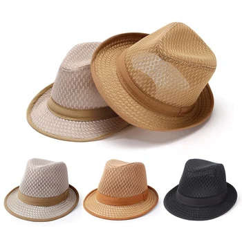 Летняя сетчатая дышащая Джазовая шляпа Для мужчин, Британские джентльмены, Ковбойские шляпы от Солнца, уличные однотонные панамы, рыбацкие кепки