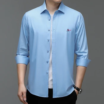 2023 negócios masculinos casual camisa de mangas compridas clássico ajuste branco azul preto inteligente masculino camisas de