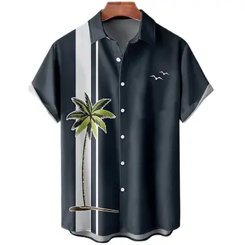 Летняя Гавайская рубашка Для мужчин С принтом Кокосовой пальмы Для мужчин, Праздничные Пляжные топы с коротким рукавом, Винтажная одежда, Блузка Оверсайз Streetwe
