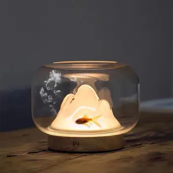 Для Mi Youpin Настольный горный дизайн, ночник, аквариум, Маленькая настольная лампа, Горная сцена, деревянная основа, светодиодный Детский ночник